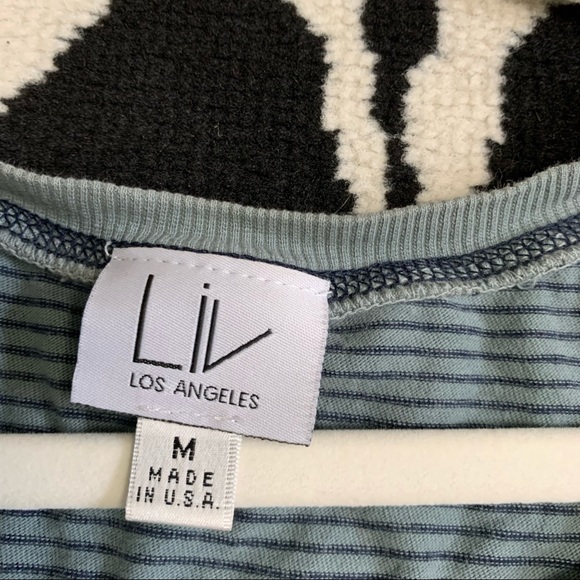 Anthropologie LIV Los Angeles Day Off Henley Striped Top Tee Size Medium - Picture 5 of 8
